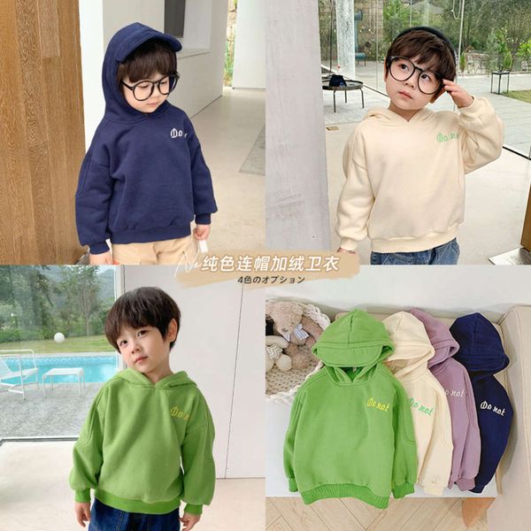 

color sweater plush hooded solid children's wear baby pullover winter boys' coat fashion, Black