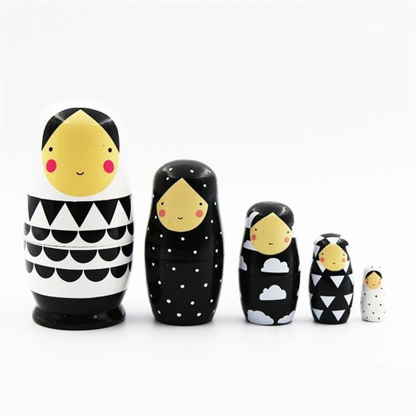 

5 pcs set russian nesting dolls wooden matryoshka doll handmade painted stacking dolls collectible craft toy 1011