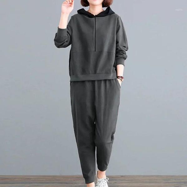 

gym clothing velvet/no velvet sports suit women 2021 autumn and winter loose sweater thick casual wear two-piece suit1, White;black