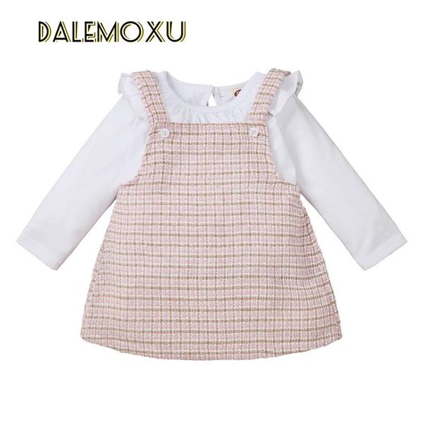 

clothing sets infant kid baby girl skirt 2pcs white plaid outfit suit sweet long sleeve t-shirt overall suspender spring autumn 0-24m