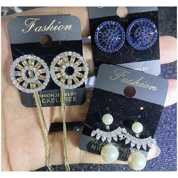 

wholesales korean earrings 925 silver needles with real gold plated long pearl zircon earrings female fash wmtndm dh_seller2010