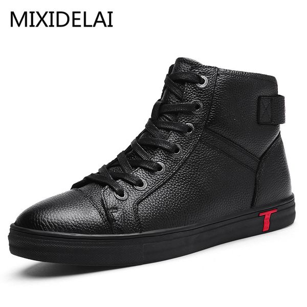 

100% genuine ankle lace-up casual cow leather boots autumn winter men shoes plus size 38~48, Red;white