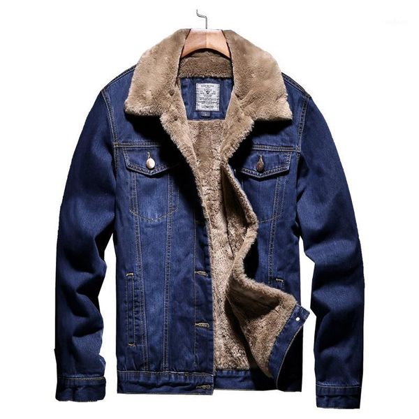 

men light blue winter jean jackets outerwear warm denim coats new men large size wool liner thicker winter denim jackets size5xl1, Black;brown