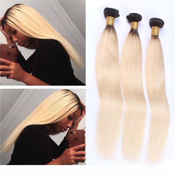 

indian virgin hair extensions 3 bundles 1b 613 two tones ombre coolor straight 1b 613 hair wefts 3 pieces lot, Black