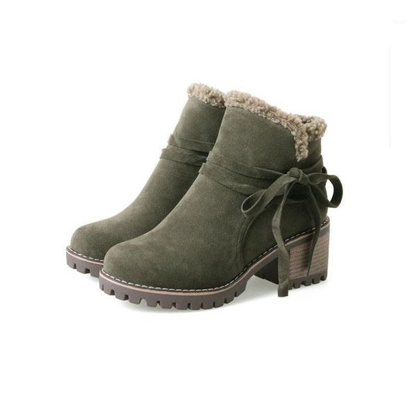 

boots winter ankle for women high heels platform suede leather keep warm snow shoes ladies plus size botas mujer1, Black