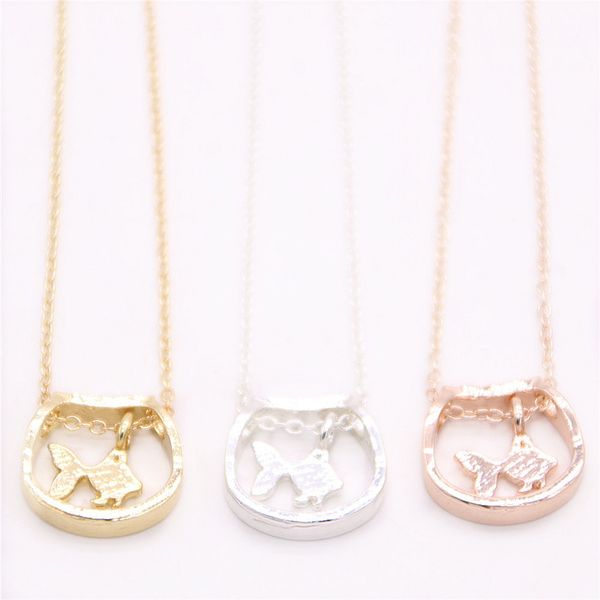 

fashion fish and fish tank combination pendant necklace child interest designed for women wholesale, Silver