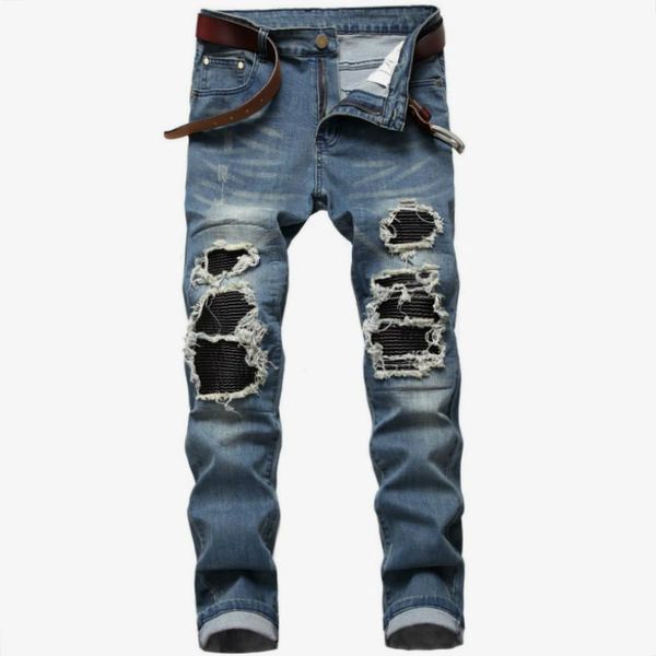 

men's jeans 2021 mens casual slim fit hip hop denim men`s pants light blue black trousers motorcycle