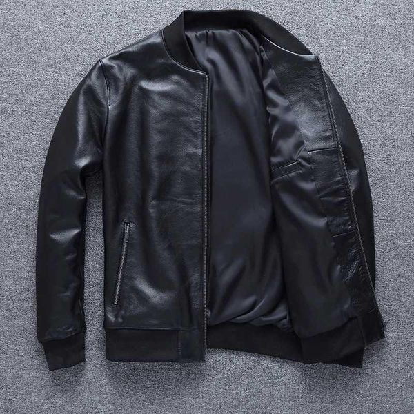 

men's leather & faux size 4xl large cowhide slim aviation genuine bomber men real cow flights jacket black pilot coat1