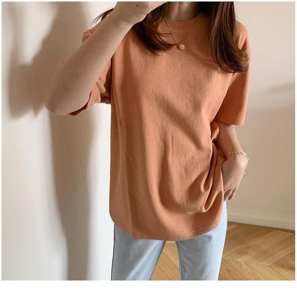 

basic cotton t shirt women summer new oversized solid tees 7 color casual loose tshirt korean o neck fem bbyfks, White