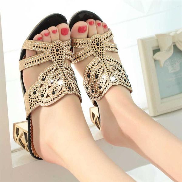 

women rhinestone slippers for women fashion open toe shoes bohemia heels shoes woman summer slippers zapatos mujer1, Black
