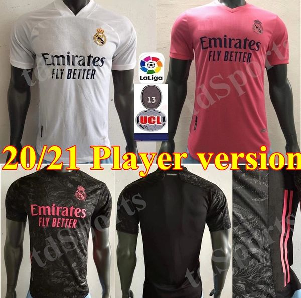

2021 2021 real madrid jerseys player version hazard isco vinicius soccer sergio ramos modric bale 20 21 football shirt, Black;yellow