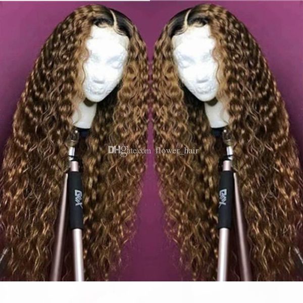 

brazilian non-remy hair ombre 1b 27 color deep wave full lace human hair wigs with baby hair middle part natural hairline, Black;brown