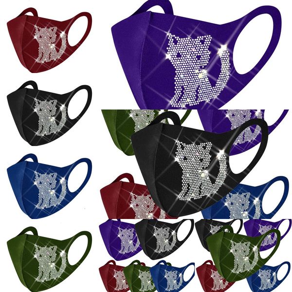 

designer cotton face graffiti dustproof breathable black color trendy cat flash diamond mask 2 n9jk5