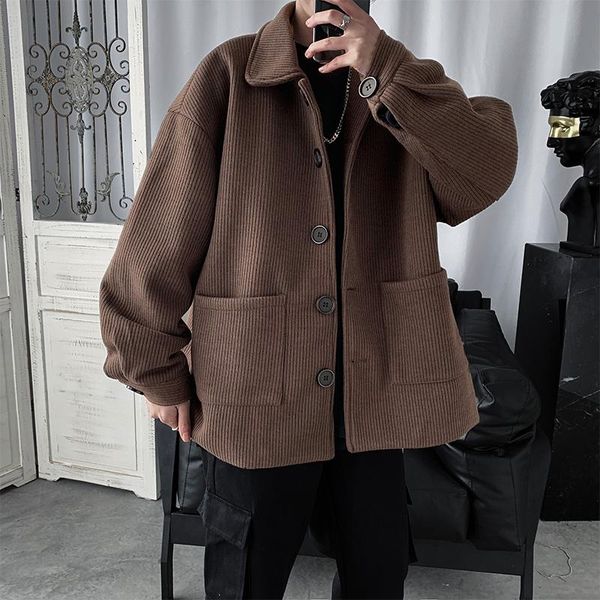 

corduroy jacket men's fashion solid color retro casual pocket tooling jacket men streetwear loose hip hop bomber men, Black;brown