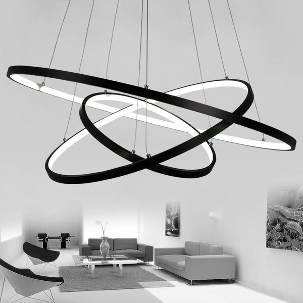 

aluminum circle rings modern led chandelier lighting white&black living kitchen dining room lamp luminarias chandeliers ceiling