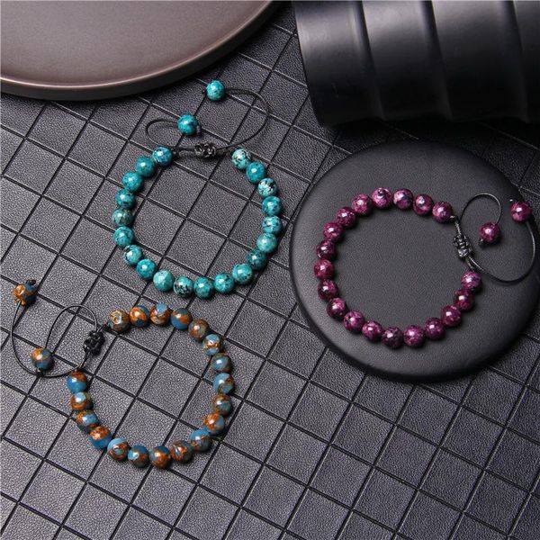 

adjustable rope woven bracelet bracelet natural spotted stone beads bracelets for men women pray healing yoga handmade jewelry, Black