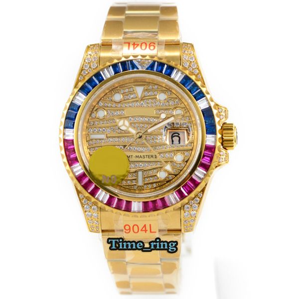 

n9 version 116758 full diamond dial color diamond bezel 2836gmt automatic movement sapphire mens watch steel band sport designer watches, Slivery;brown