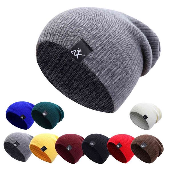 

cokk knitted beanie women's hat winter men skullies s warm casual slouchy crochet female baggy cap cheap, Blue;gray