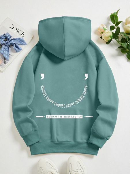 

slogan graphic drawstring thermal lined hoodie 78tm#, White;black