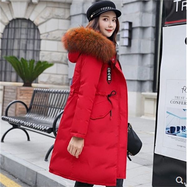 

harajuku women's middle new long over the knee loose big collar winter double-sided down cotton jacket, Black