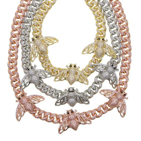 

2020 new прибыл замороженный 5а cz cu cubic zircon animal bomebee cuban chake choker ожерелья для hiphop мода женщины подарок ювелирных изде, Golden;silver