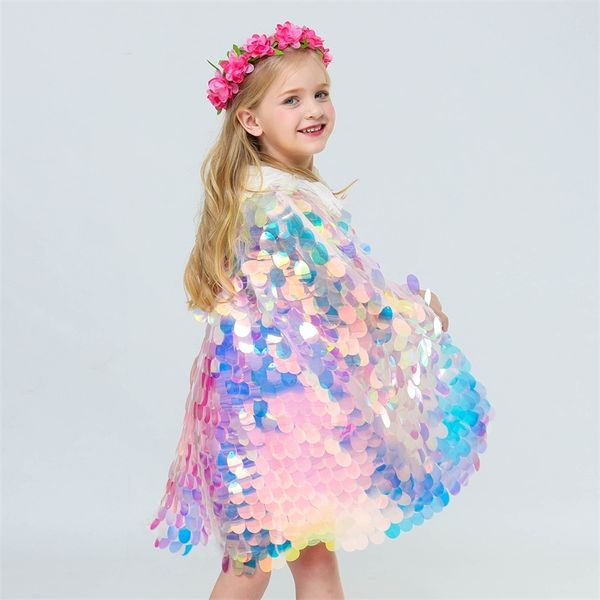 Fashion Girls Paillettes Capes Mantello Arcobaleno Fish Scale Cape per bambini Natale Halloween Cosplay Little Memaid Princess Costume LJ200828