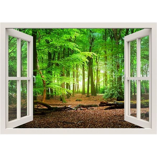 3D-Effekt Fensteransicht Wandaufkleber Natur Wald Wand Vinyl Aufkleber Dekor Wandbild Landschaft Kunst Home Decor Geschenk 201130