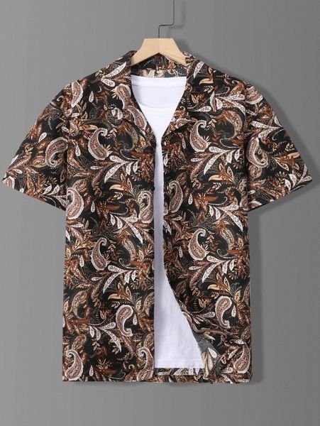 

men random paisley & plant print shirt without tee f98o#, White;black