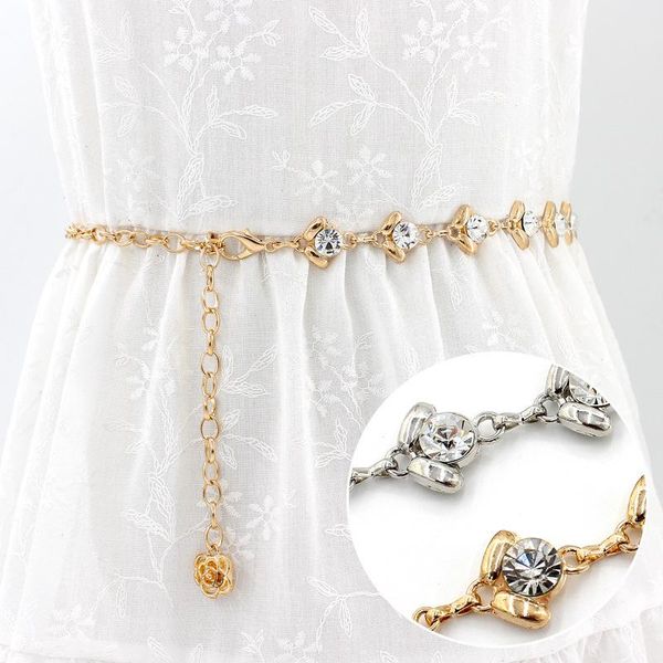 

belts dress for women decorative waist chain rhinestone inlaid metal, Black;brown