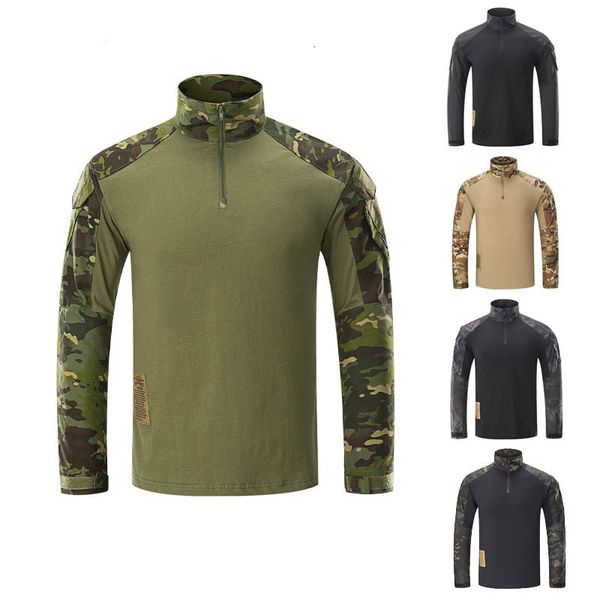 

outdoor woodland hunting shooting us battle dress uniform tactical bdu army combat clothing camo shirt camouflage t-shirt no05-015a, Black;green