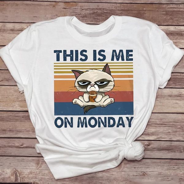 

женщины футболки полосатый мультфильм kawaii cat cool мода одежда повседневная футболка женских 90-х годов top lady print графическая футбол, White