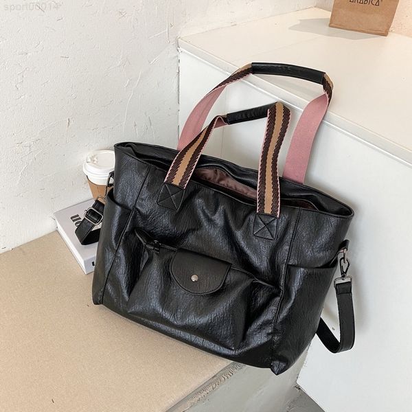 

зимняя винтажная большая pu кожаные сумки для женщин 2020 простые плечевые сумки женские фирменные тенденции, Red;black