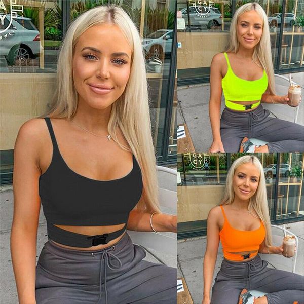

3 colors summer women buckle vest boob crop female casual party club t shirt camisole tank tee, White