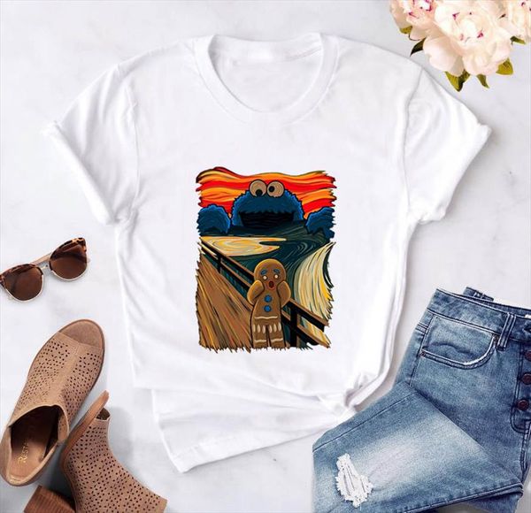 

ulzzang women camisas loose casual tee van gogh punk dropshipping harajuku cartoon print o neck short sleeve black t shirt, White