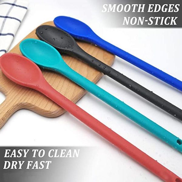 

2pcs long handle silicone salad mixing stirring spoon kitchen cooking tool creative spoon dessert coffee ice spoons1