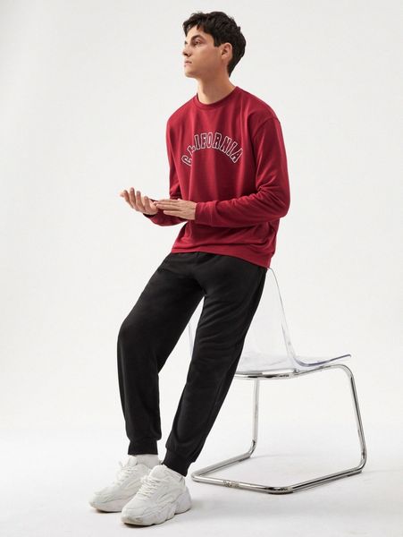 

men letter graphic drop shoulder sweatshirt & sweatpants set 67ld#, Gray