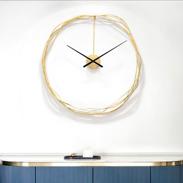 

minimalist luxury gold wall clock metal modern design living room oversized wall watch large nordic industrial home decor w6c