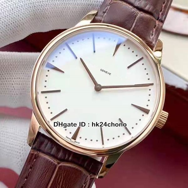 

new patrimony rose gold case 81180/000r-9159 mens automatic watch 42mm white dial gents dress watches leather strap watches, Slivery;brown