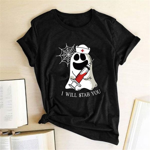 

i will stab you print halloween t-shirts women summer graphic tee funny crew neck shirts for women fashion harajuku ladies, White