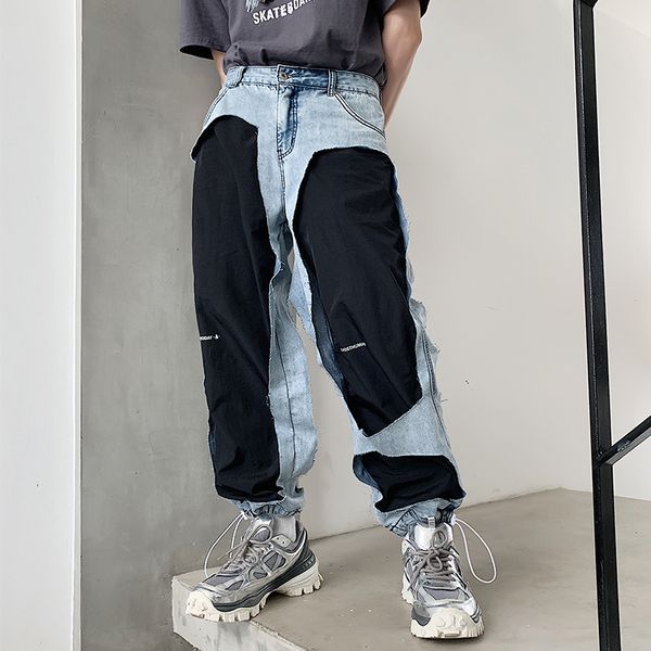 

2021 new washing off slacks trend casual pants men's leg pants. saq2, Blue