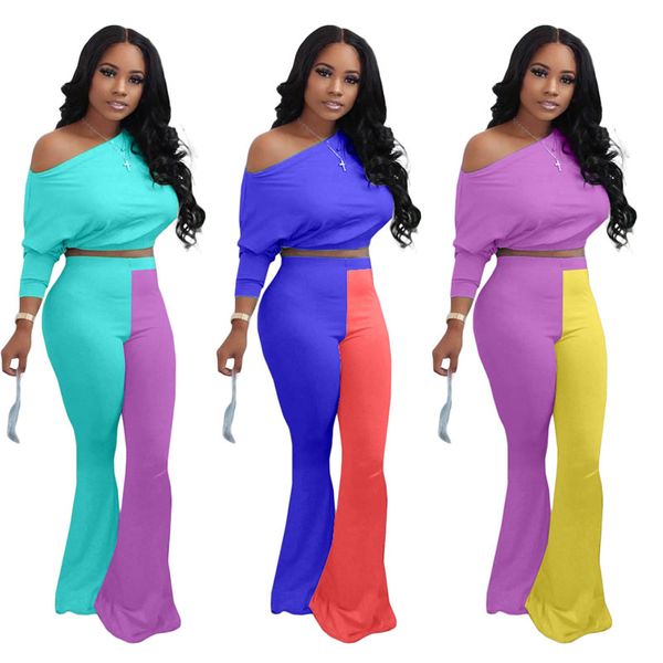 

женщины двухкусочный эпикировка с длинным рукавом sexy костюмы 2 pcs установить с плеча tops flared брюки костюм дамы вскользь tracksuit 050, Gray