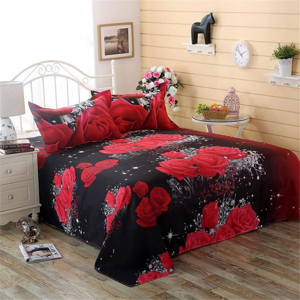 

3pcs/set romantic 3d rose pattern printing bed sheet pillow cover bedding set