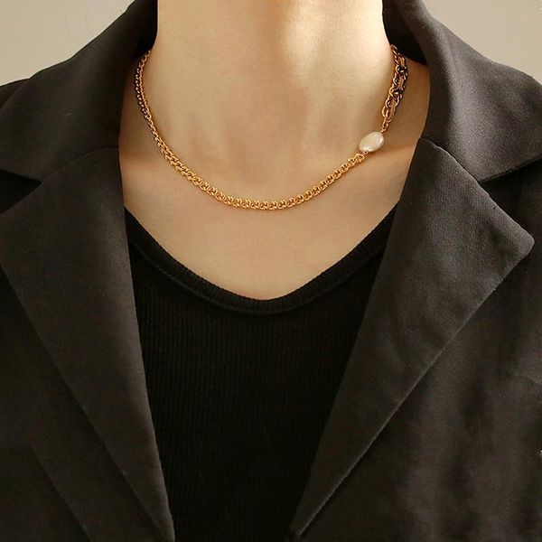 

chokers timeless wonder brass natural pearl ot chain choker necklace women jewelry gothic boho designer punk hiphop unique ins rare 7452, Golden;silver