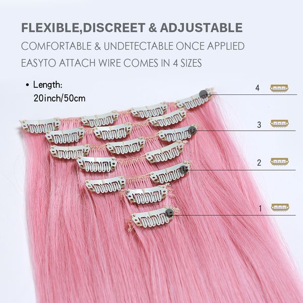 

costume accessories easihair 20 inches 7pcs/set 16 clips long straight synthetic hair extensions clips in high temperature fiber pink blue h, Silver