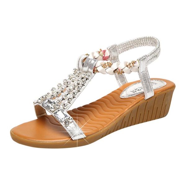 

sagace women sandals 2020 summer ladies rhinestone wedge bohemian roman style beach shoes lightweight comfortable females shoes, Black