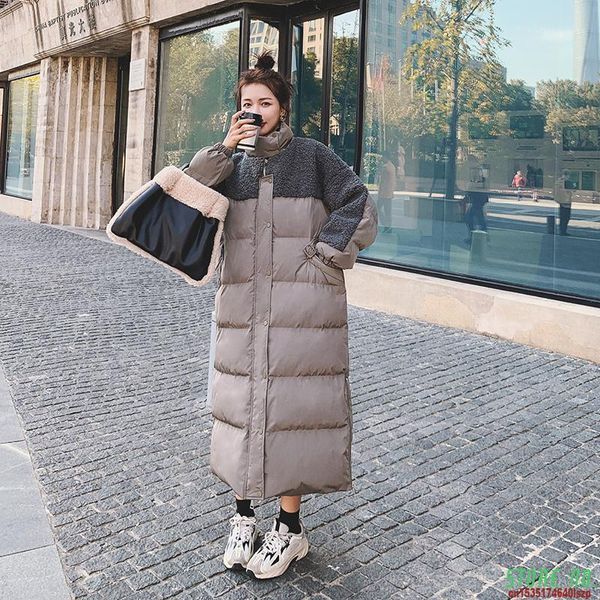 

winter 2020 female jacket lamb wool splice zipper long parkas coat fashion thick warm loose casual oversized women jacket m311, Black