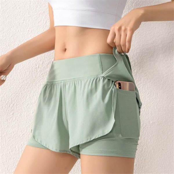 

2 in 1 pocket yoga shorts women fitness sport running training gym shorts quick dry breathable female sport biker, White;red