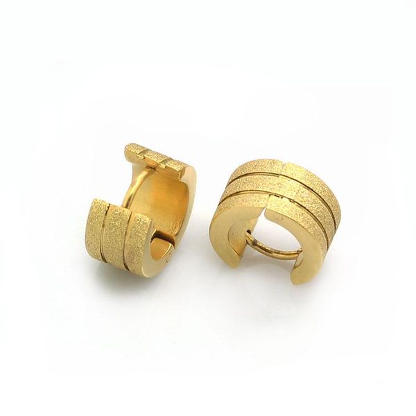 

fashion sand hoop earrings gold stainless steel frosted wide small hoop huggie earrings for men women, Golden;silver