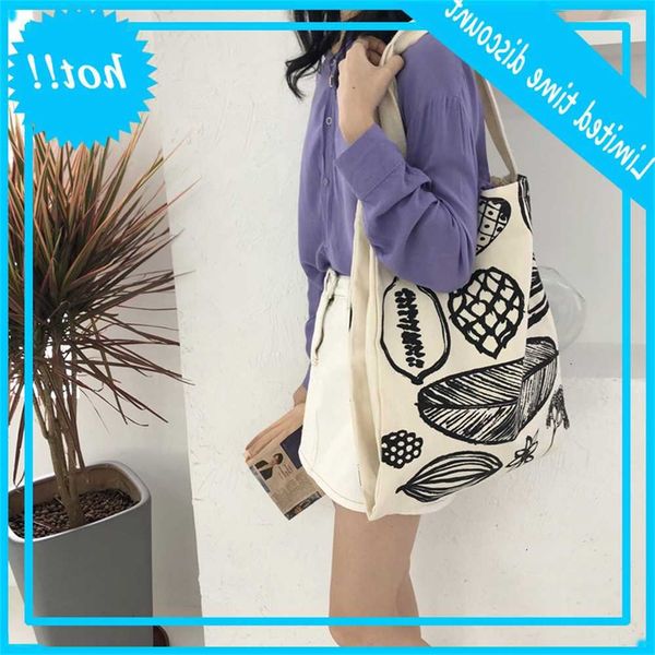 

e53 new leaf printed canvas simple shoulder high capacity korean women's hand bag
