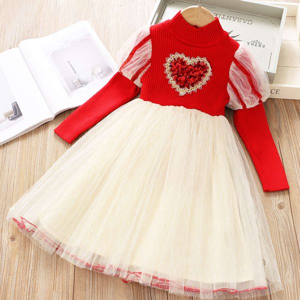 

drs 2020 new korean knitted girls' long sve stitched embroidered love super fairy princs skirt z7hc67kl, Red;yellow